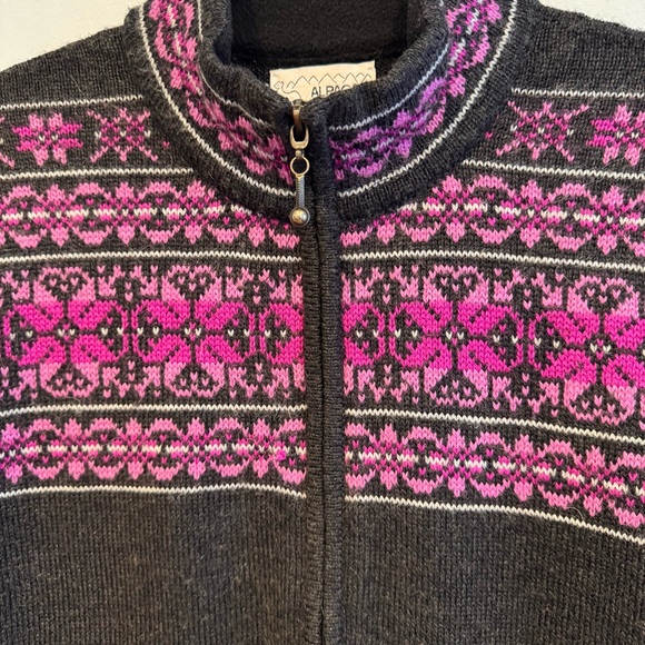 Alpaca Imports Fair Isle Zip Up Cardigan Sweater Size M - Picture 3 of 8